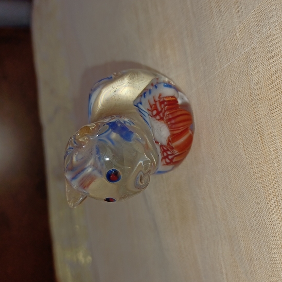 MURANO  Millefiore ART GLASS PAPERWEIGHT BLUE & ORANGE CAT  DESIGN 1.5" - Picture 2 of 2